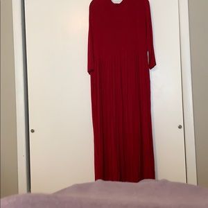 Red, 3/4 length sleeve maxi dress with high neck